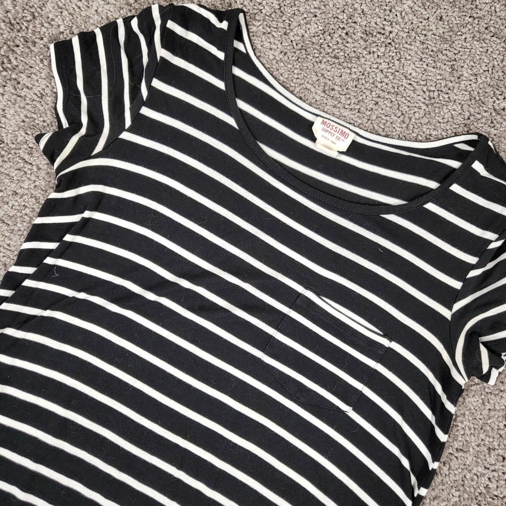 Mossimo Striped T-Shirt Dress Women XS Black White Short Sleeve Pocket